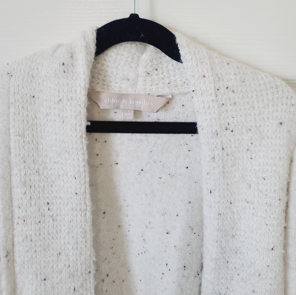 Chloe & Jasmine Cream Marl Open Soft Cozy Cardigan Sweater L - Picture 6 of 9